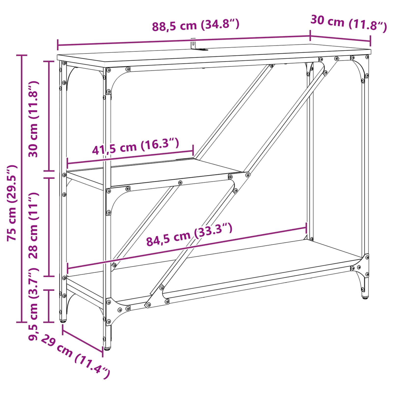 Mesa Consola Madera Vieja 88,5 x 30 x 75 cm