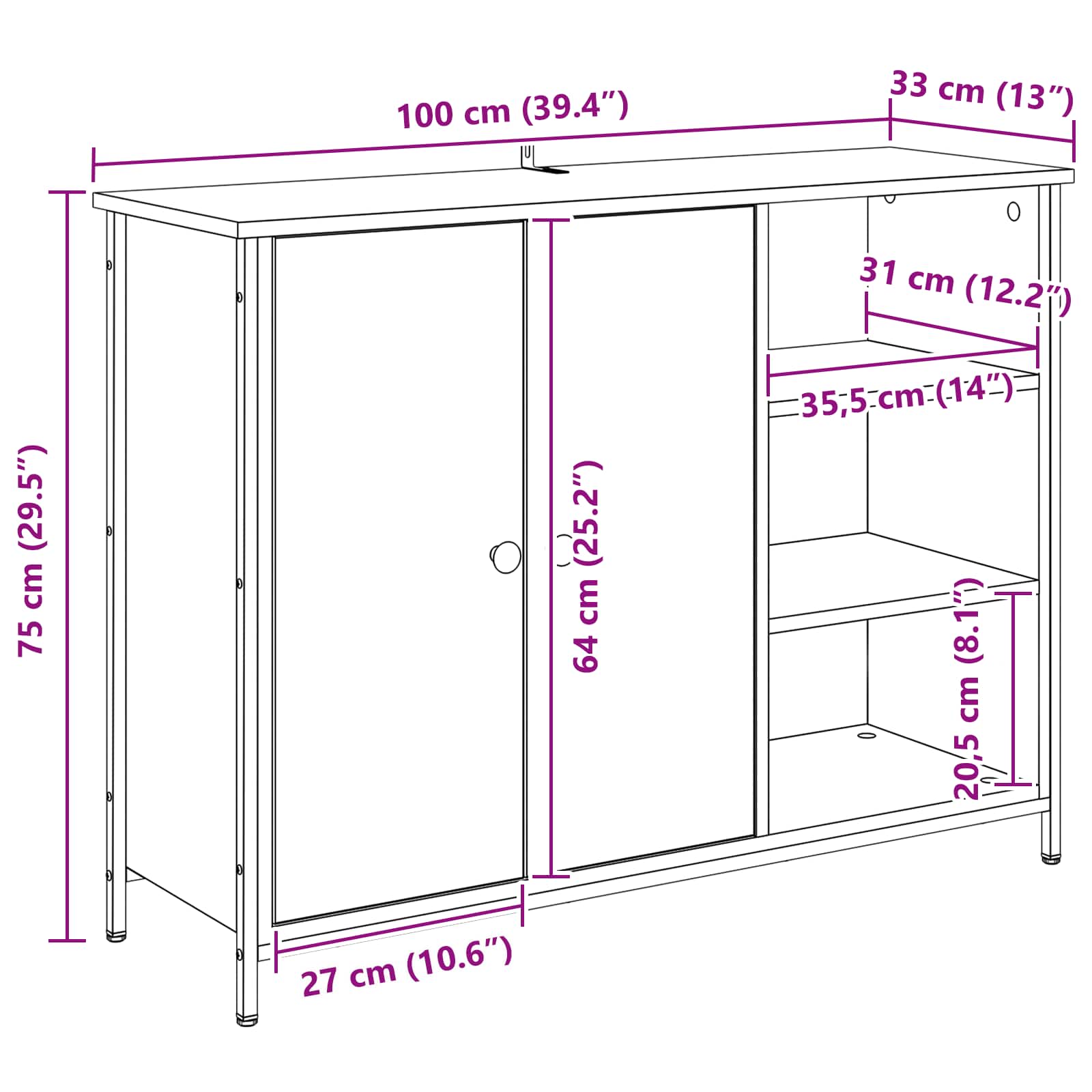 Vitrina Roble Negro 100 x 33 x 75 cm Madera contrachapada