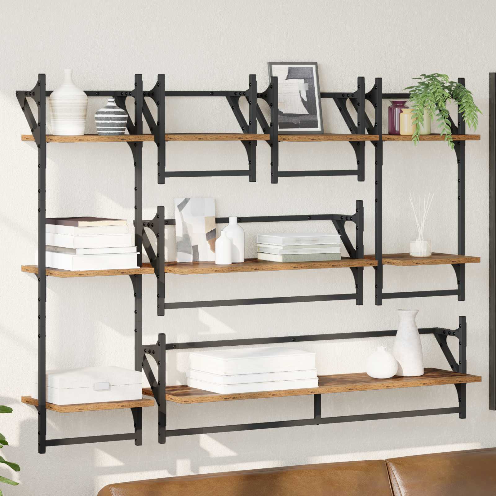 Conjunto de estantes de pared con estante 6 pcs Madera Vieja