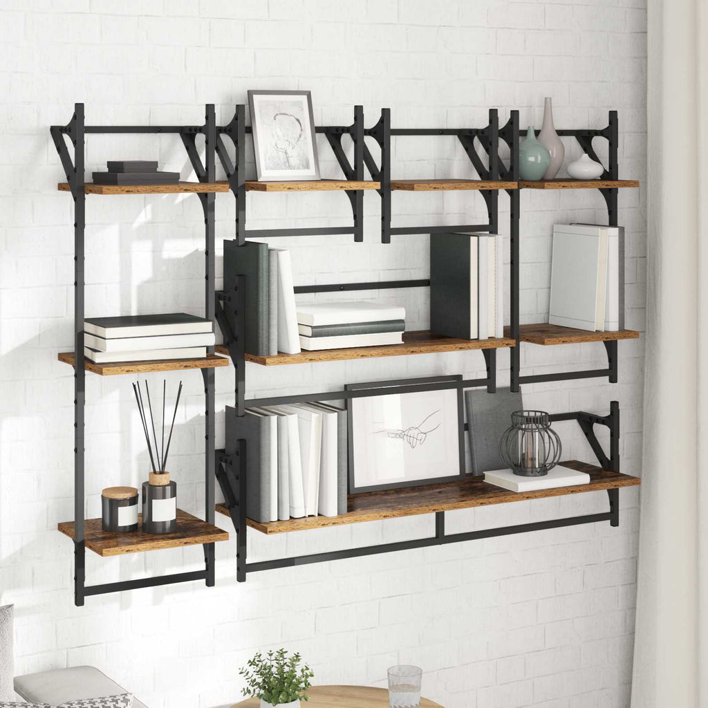 Conjunto de estantes de pared con estante 6 pcs Madera Vieja