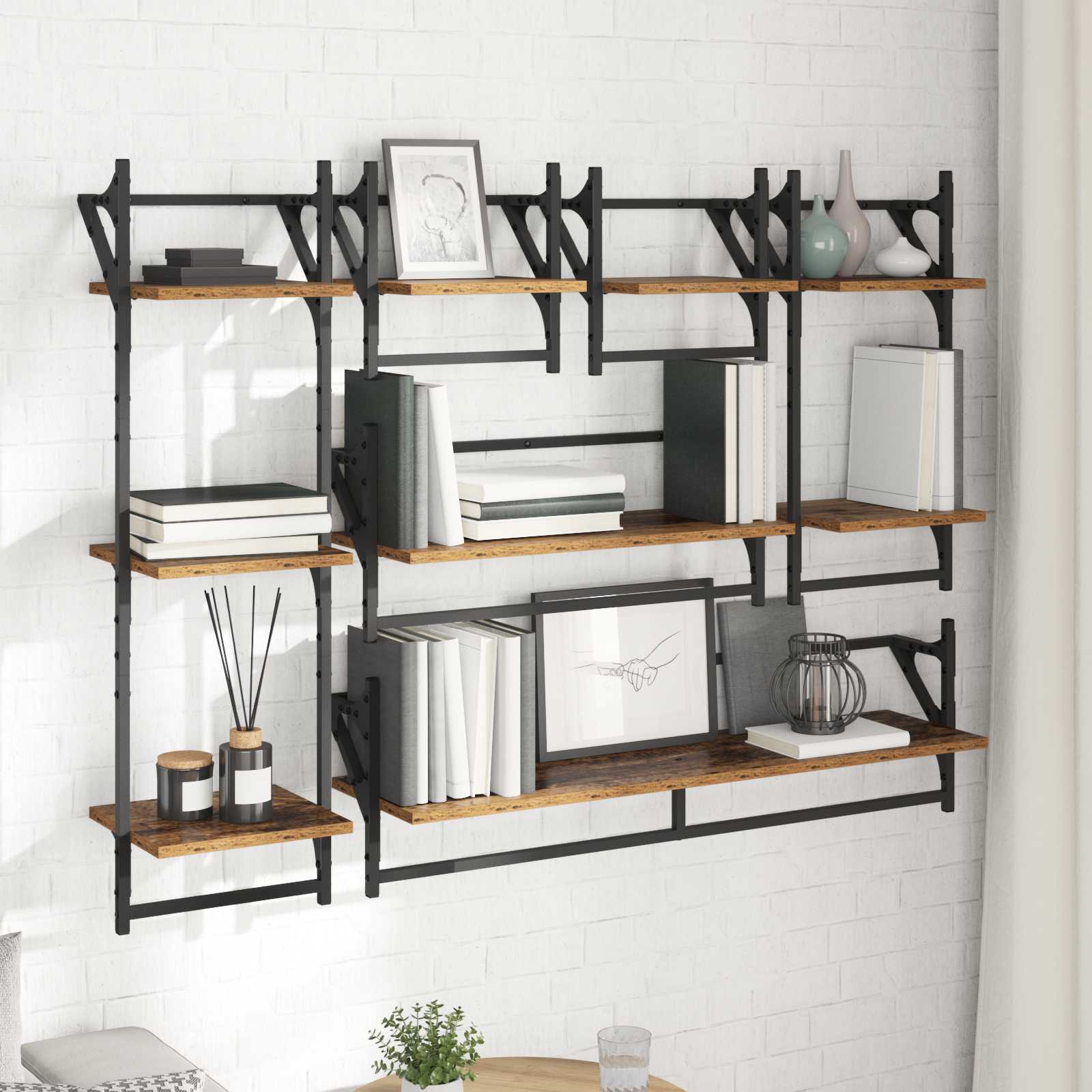 Conjunto de estantes de pared con estante 6 pcs Madera Vieja