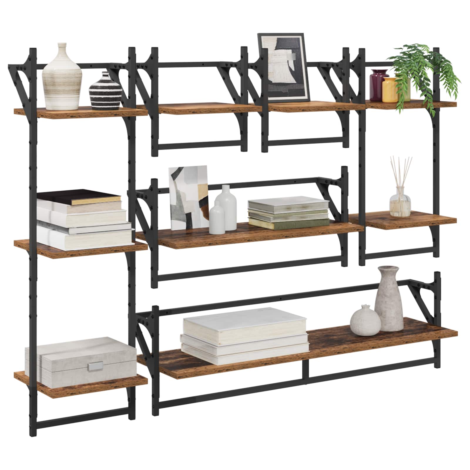 Conjunto de estantes de pared con estante 6 pcs Madera Vieja
