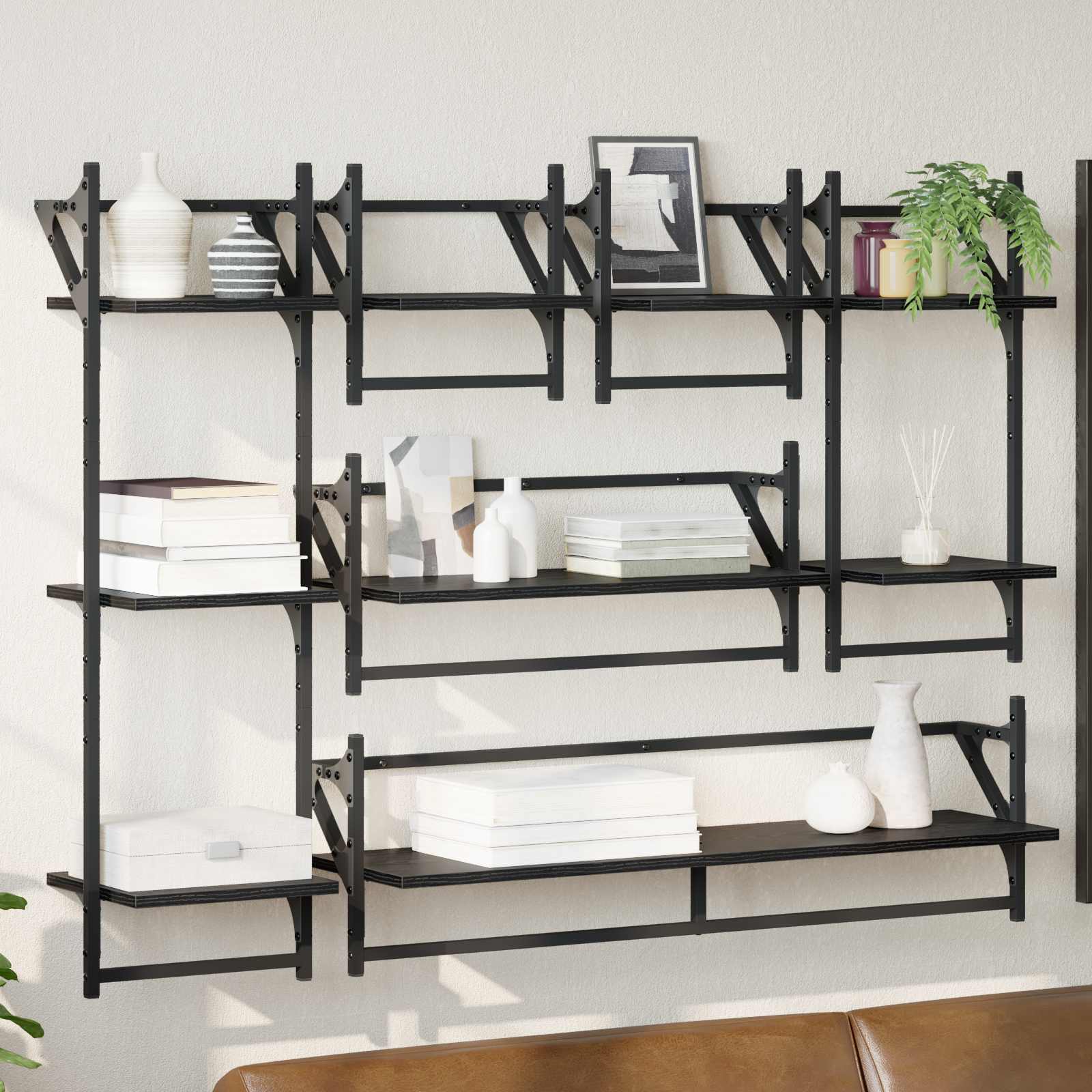 Conjunto de estantes de pared con estante 6 pcs Madera Vieja
