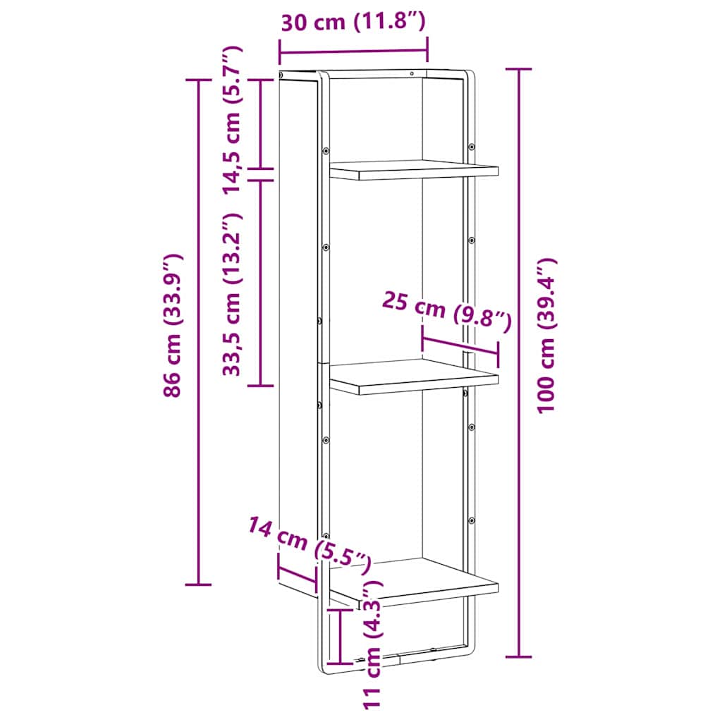 Estante de pared con estante Madera Vieja 30 x 25 x 100 cm
