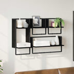 Conjunto de estantes de pared 4 pcs Roble Negro 65 x 25 x 30 cm