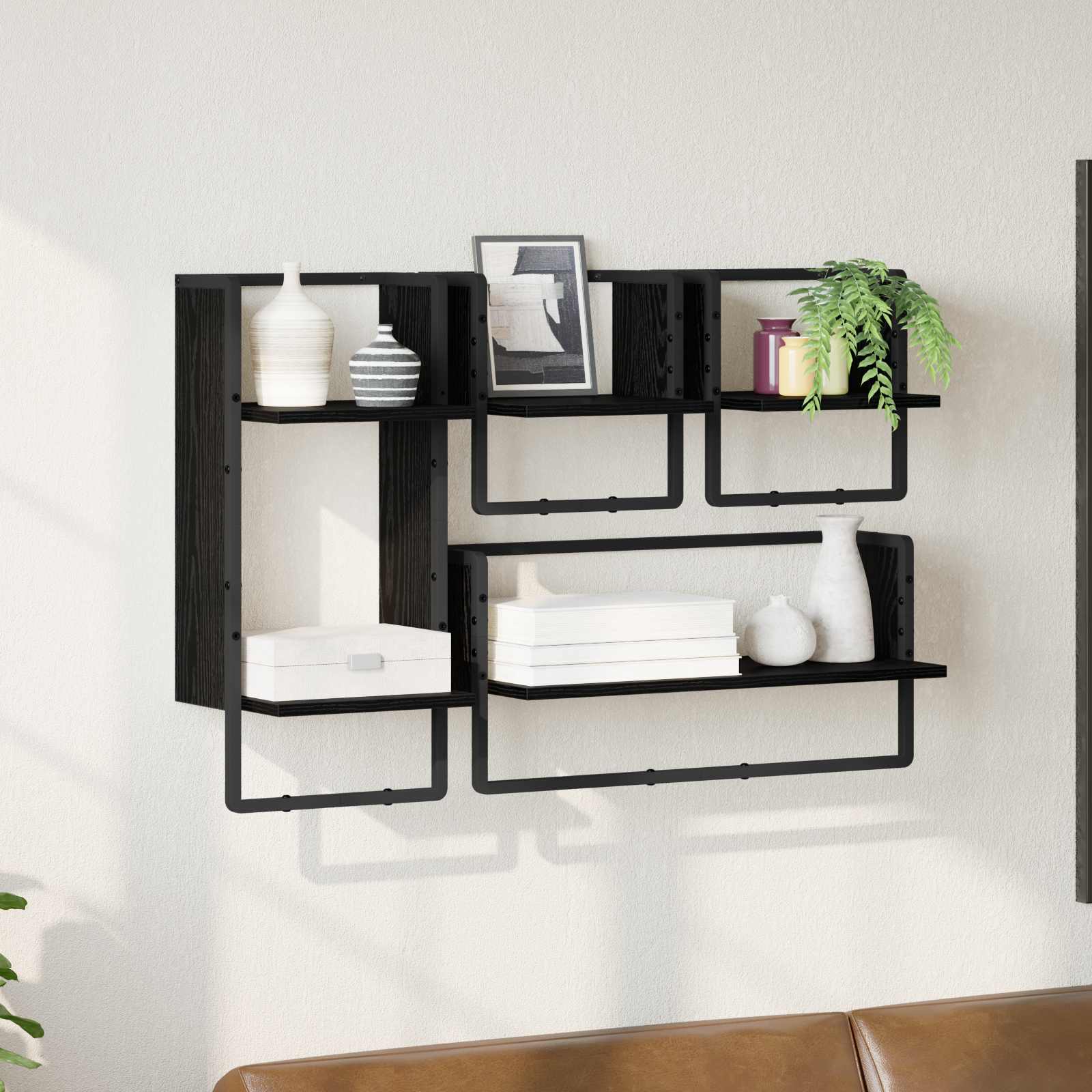 Conjunto de estantes de pared 4 pcs Roble Negro 65 x 25 x 30 cm