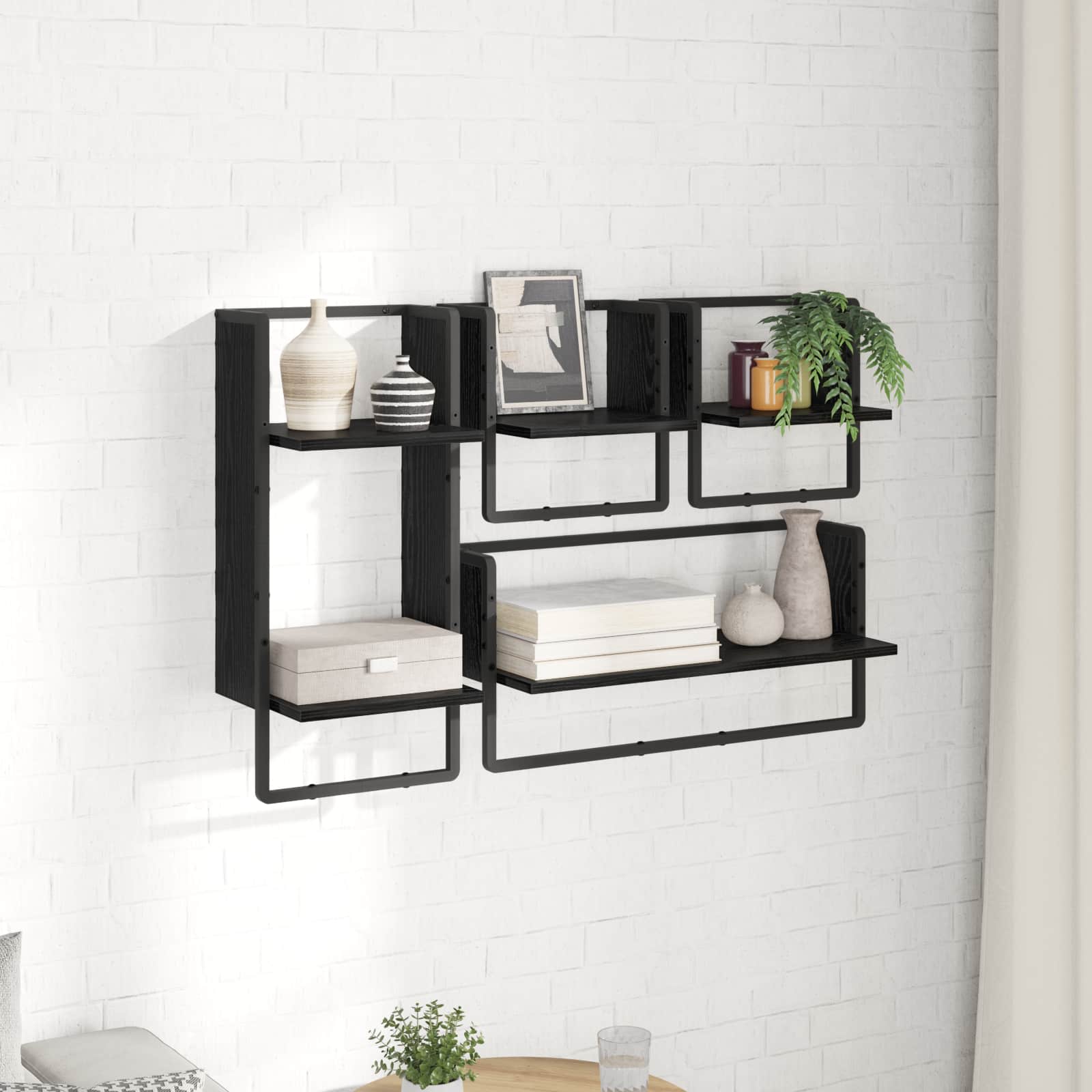 Conjunto de estantes de pared 4 pcs Roble Negro 65 x 25 x 30 cm