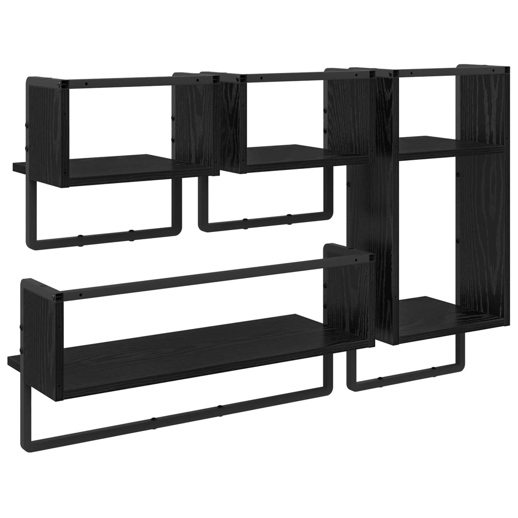 Conjunto de estantes de pared 4 pcs Roble Negro 65 x 25 x 30 cm