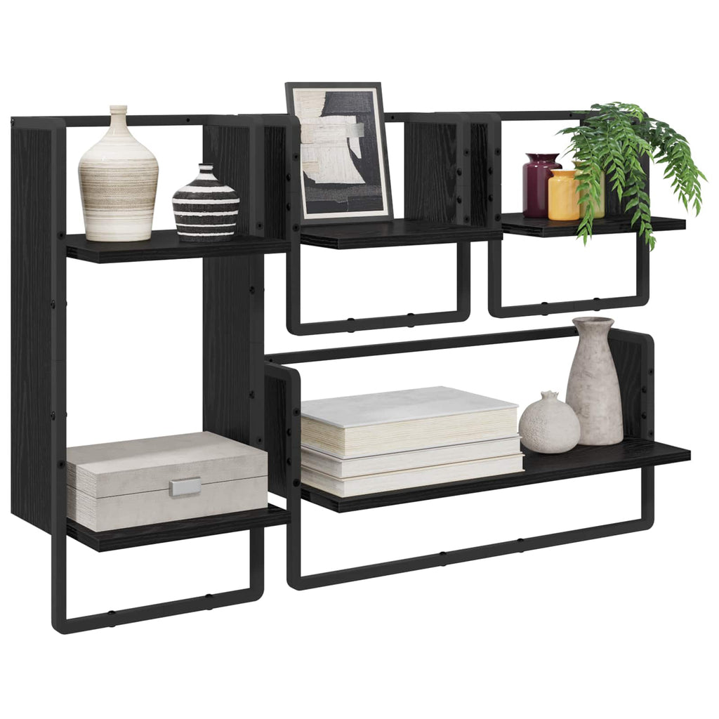 Conjunto de estantes de pared 4 pcs Roble Negro 65 x 25 x 30 cm