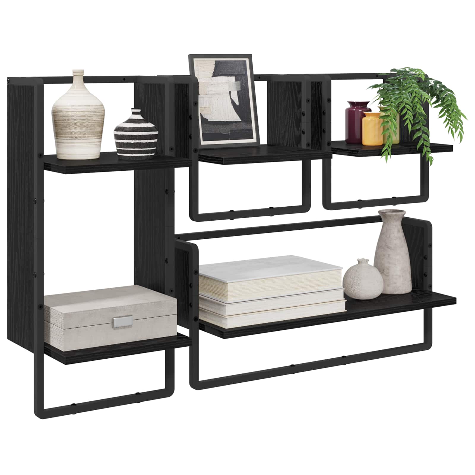 Conjunto de estantes de pared 4 pcs Roble Negro 65 x 25 x 30 cm