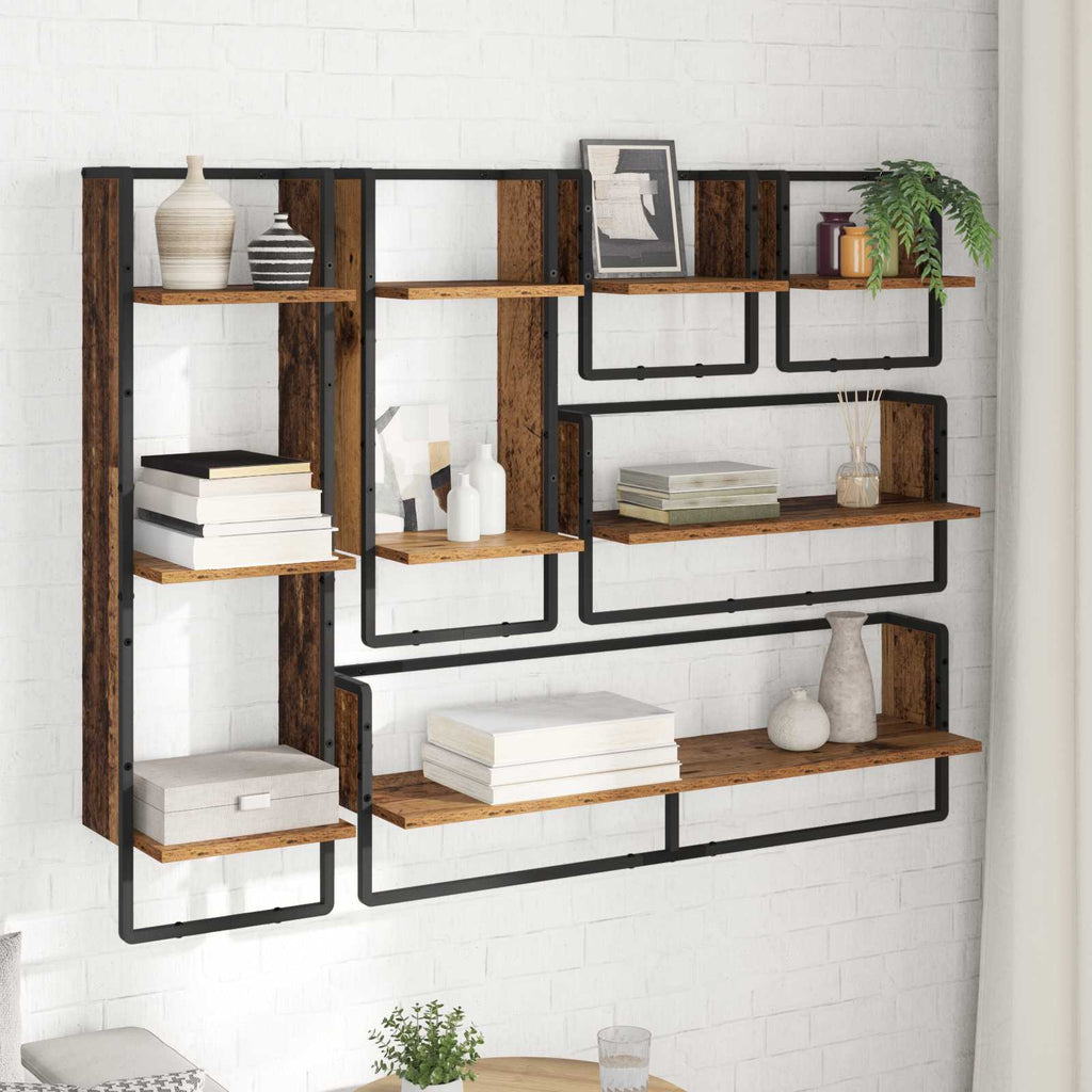 Conjunto de estantes de pared con estante 6 pcs Madera Vieja
