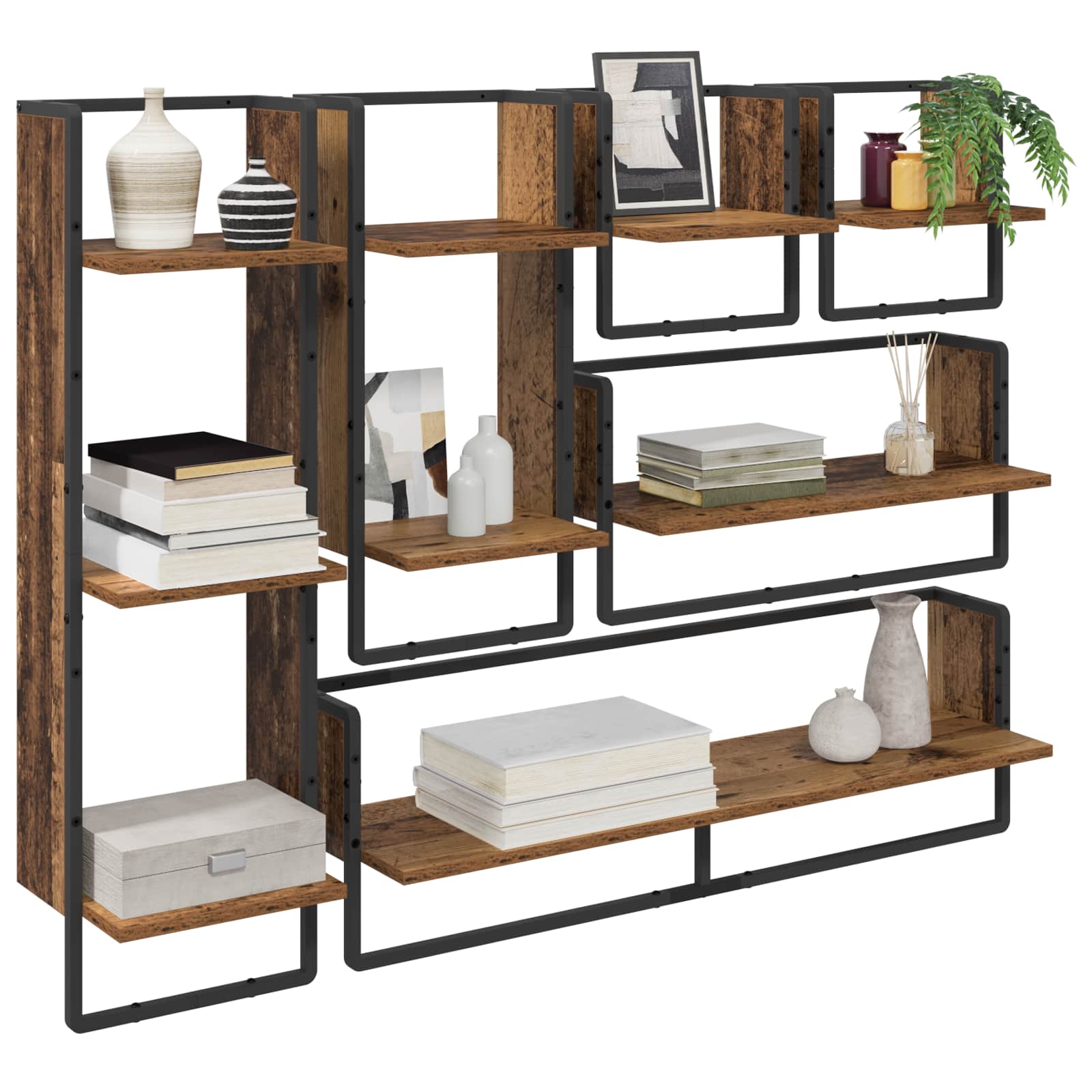 Conjunto de estantes de pared con estante 6 pcs Madera Vieja