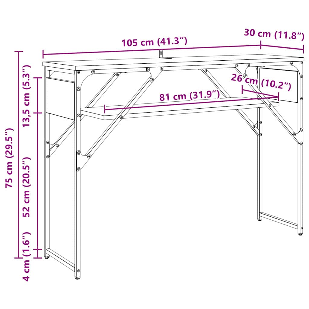 MesaConsola Madera envejecida 105x30x75cm Madera de ingeniería