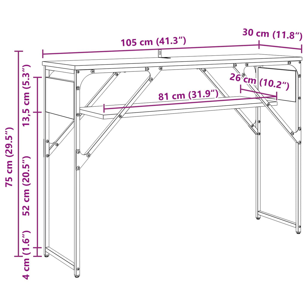 MesaConsola Madera envejecida 105x30x75cm Madera de ingeniería