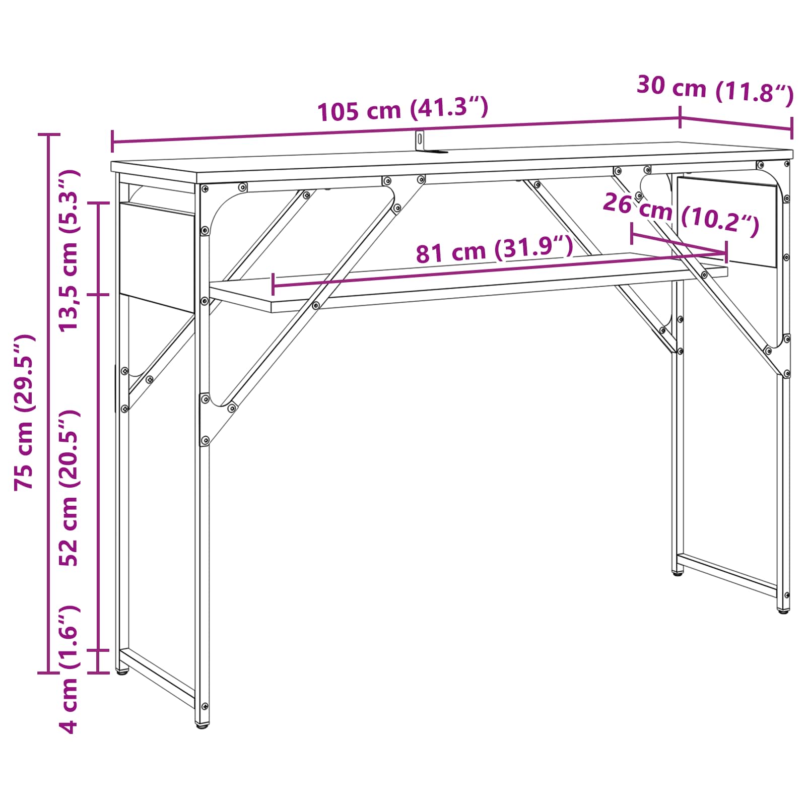 MesaConsola Madera envejecida 105x30x75cm Madera de ingeniería