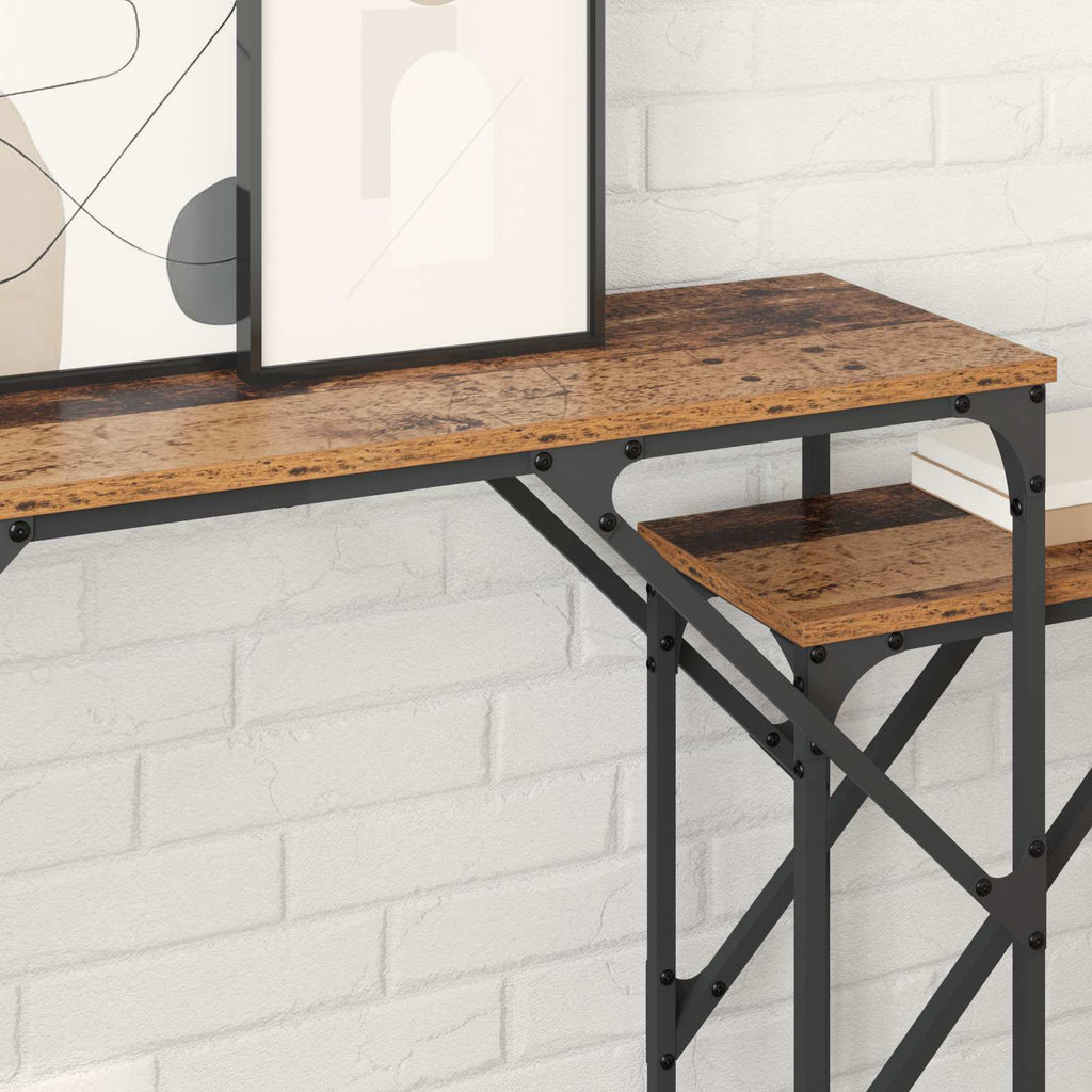 Mesa Consola 2 pcs Madera envejecida 100 x 28 x 75 cm