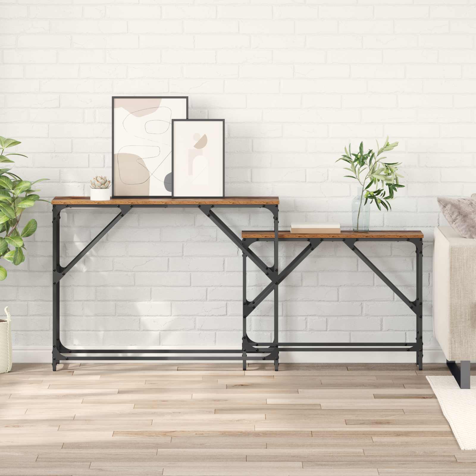 Mesa Consola 2 pcs Madera envejecida 100 x 28 x 75 cm