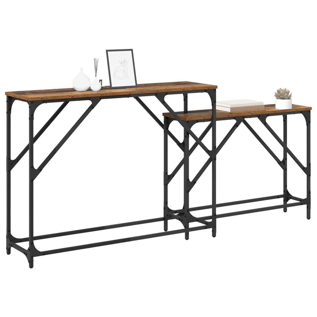 Mesa Consola 2 pcs Madera envejecida 100 x 28 x 75 cm