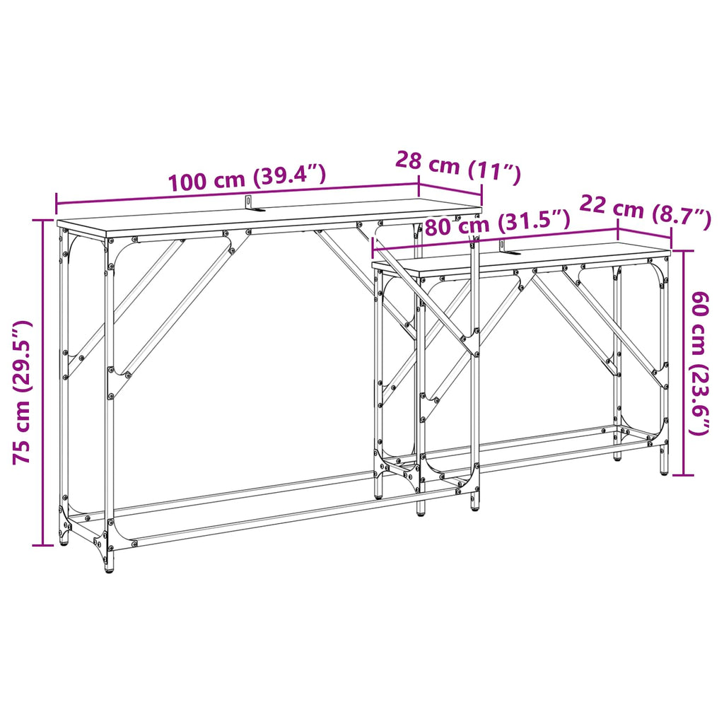Mesa Consola 2 pcs Madera envejecida 100 x 28 x 75 cm