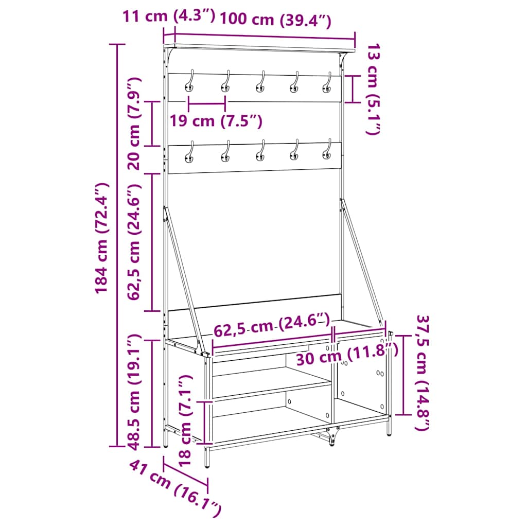 Perchero para ropa con estante Madera Vieja 100 x 41 x 184 cm
