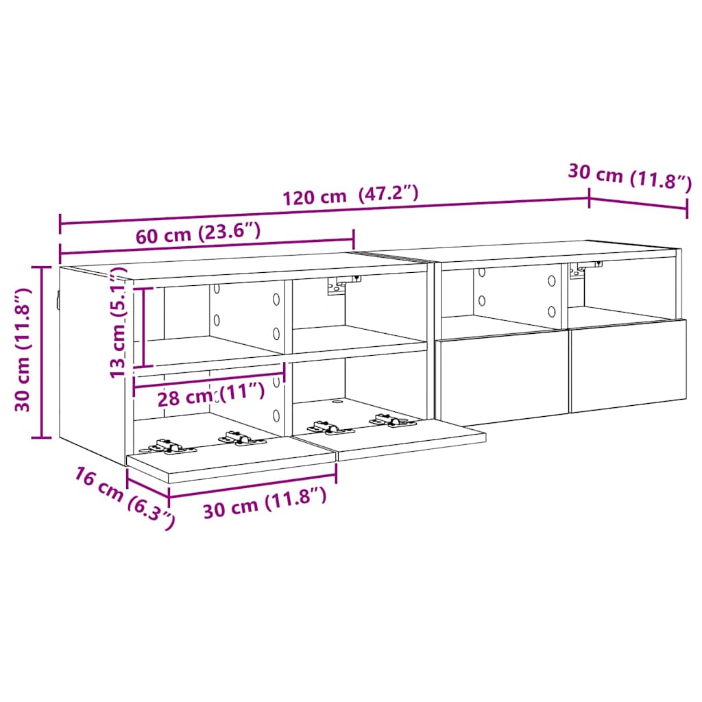 Gabinetes de pared para TV 2 pcs Madera Vieja 60 x 30 x 30 cm