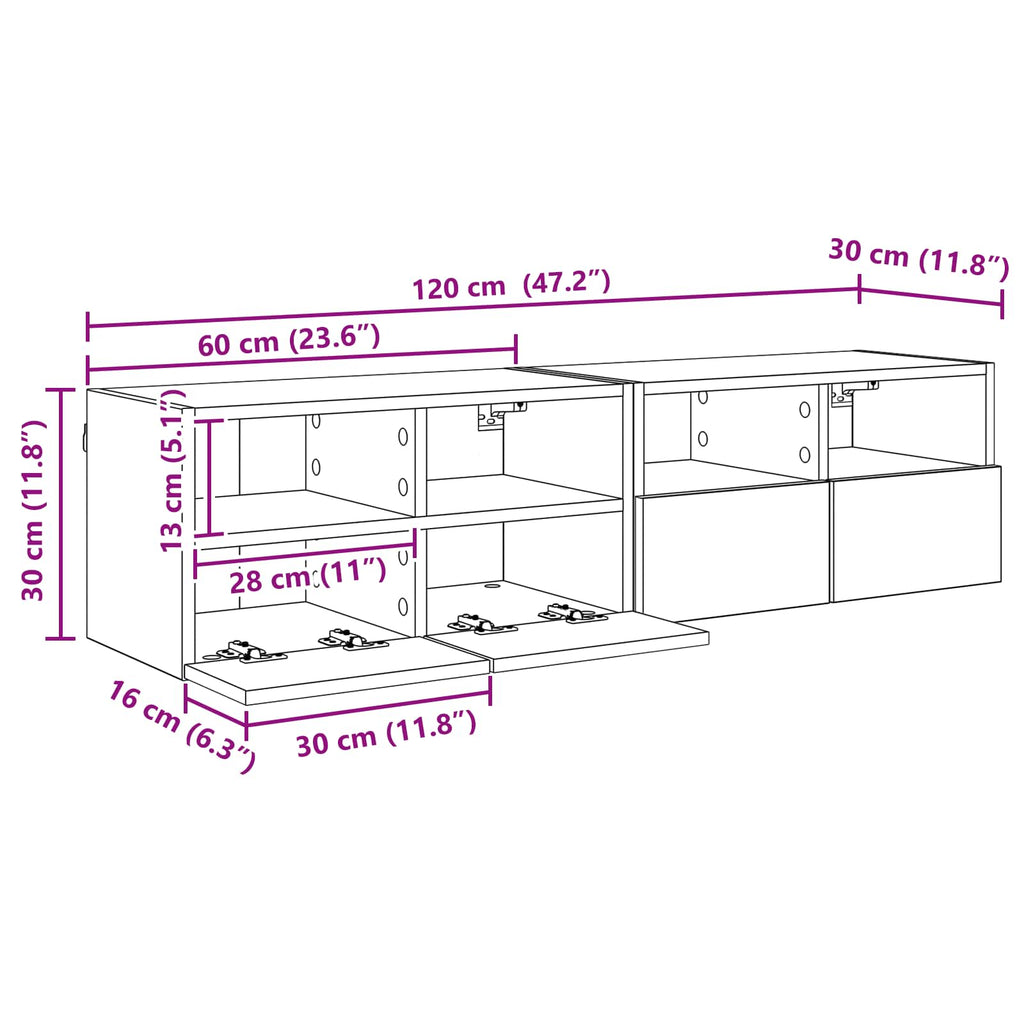 Gabinetes de pared para TV 2 pcs Madera Vieja 60 x 30 x 30 cm