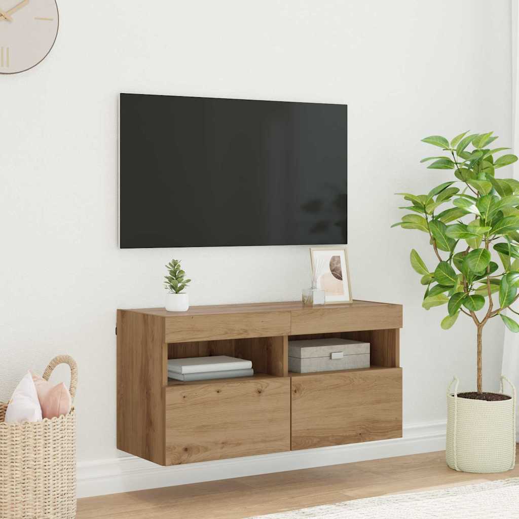 Mueble de TV Montado en la Pared 2 pcs Madera envejecida