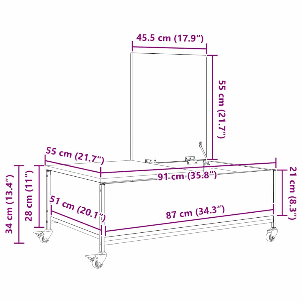 Mesa de Café Madera envejecida 91 x 55 x 32 cm