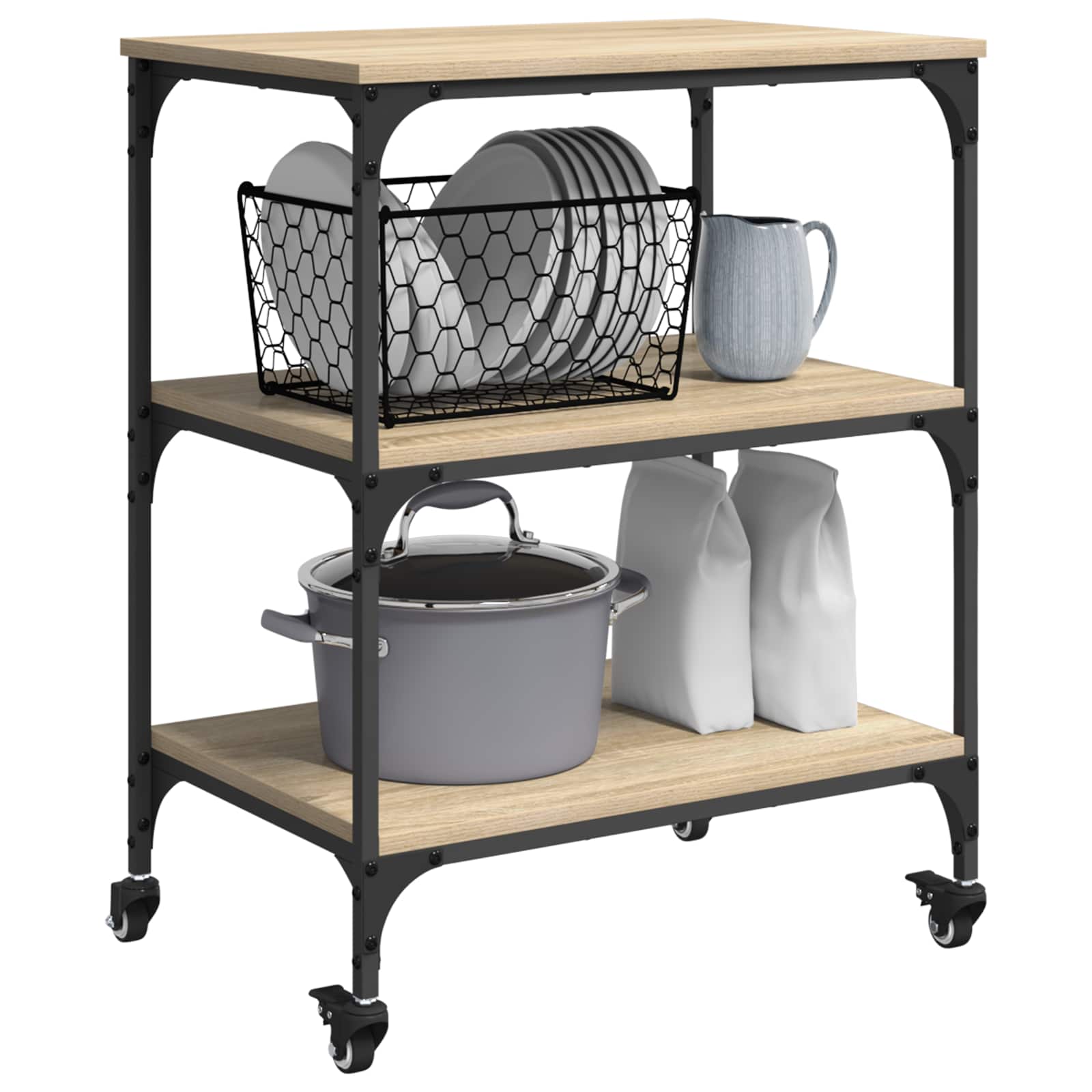 Carro de Cocina Roble Sonoma 60 x 41 x 76 cm