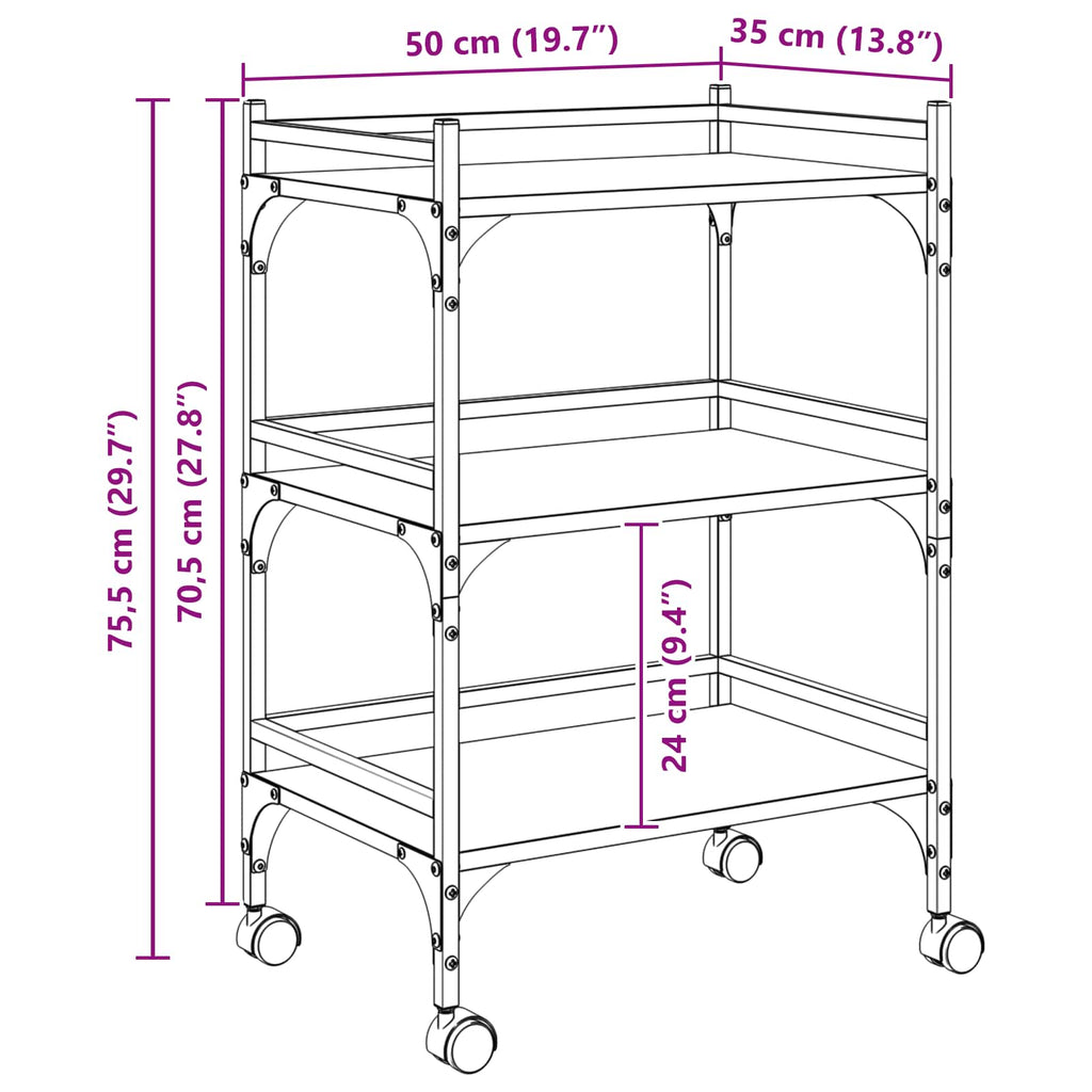 Carro de Cocina Madera Vieja 50 x 35 x 75.5 cm