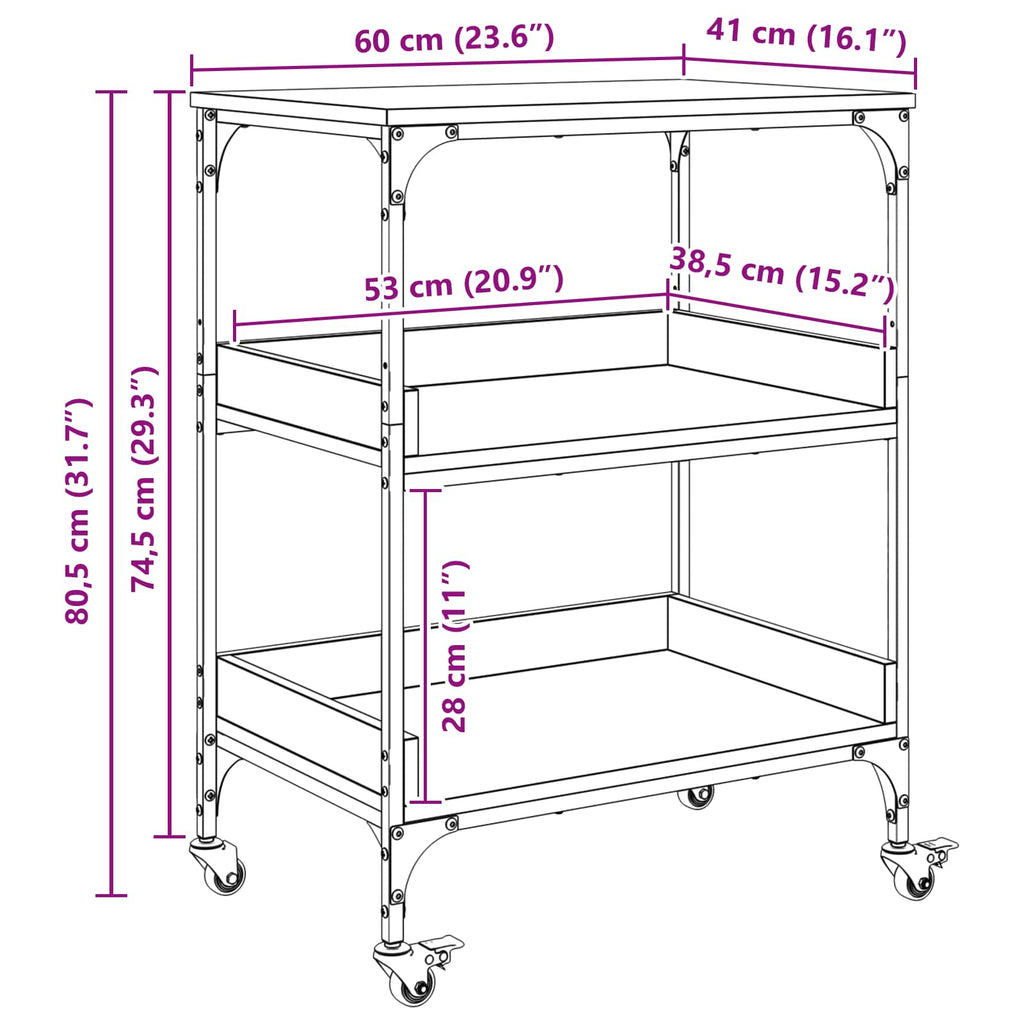 Carro de Cocina Roble Sonoma 60 x 41 x 80,5 cm
