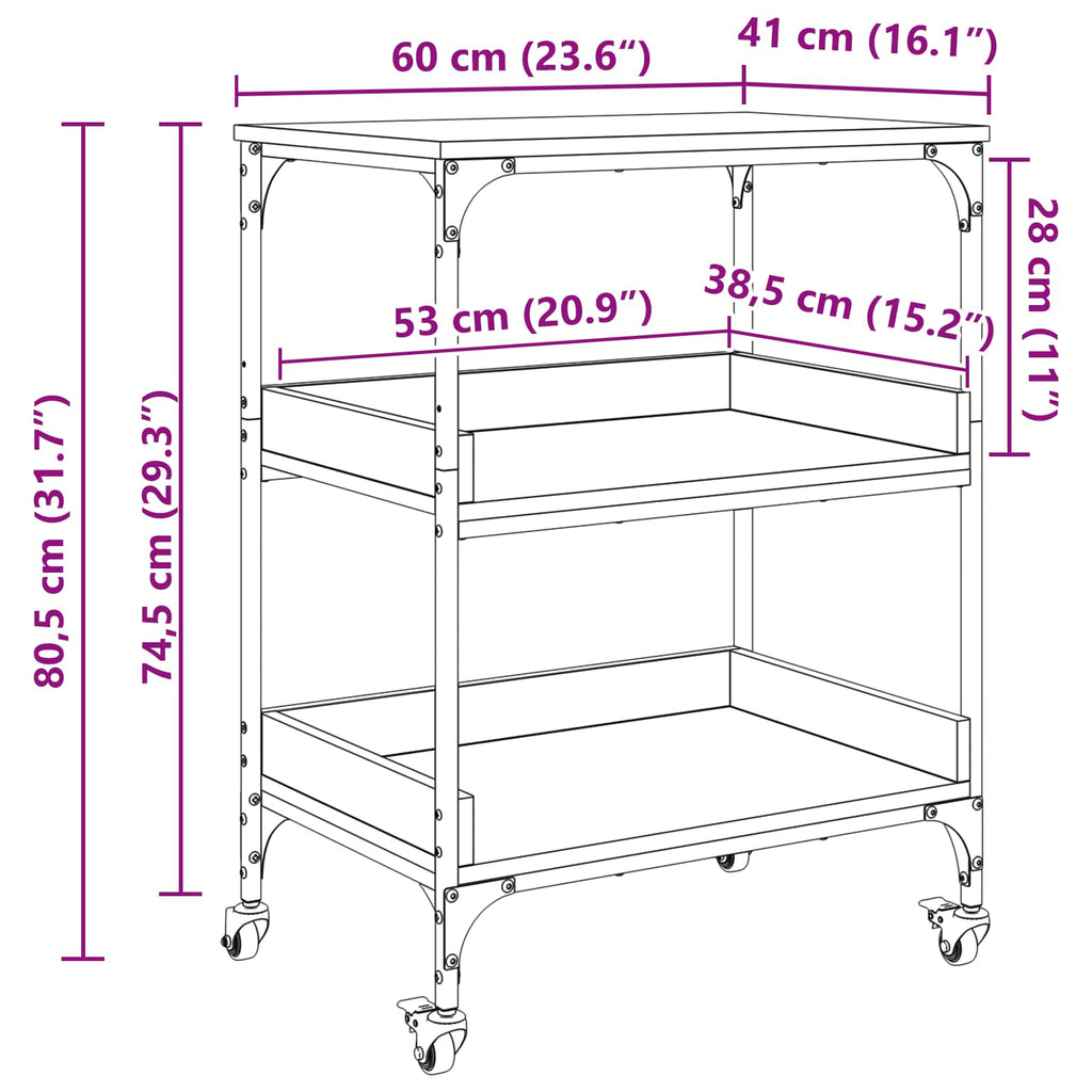 Carro de Cocina Roble Negro 60 x 41 x 80.5 cm