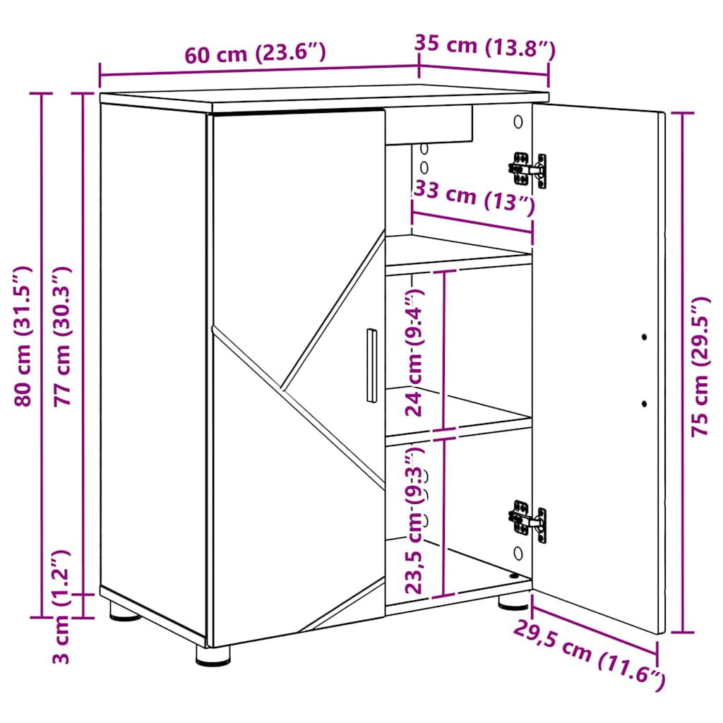 Gabinete de Baño con almacenamiento Gris Sonoma 60 x 35 x 80 cm