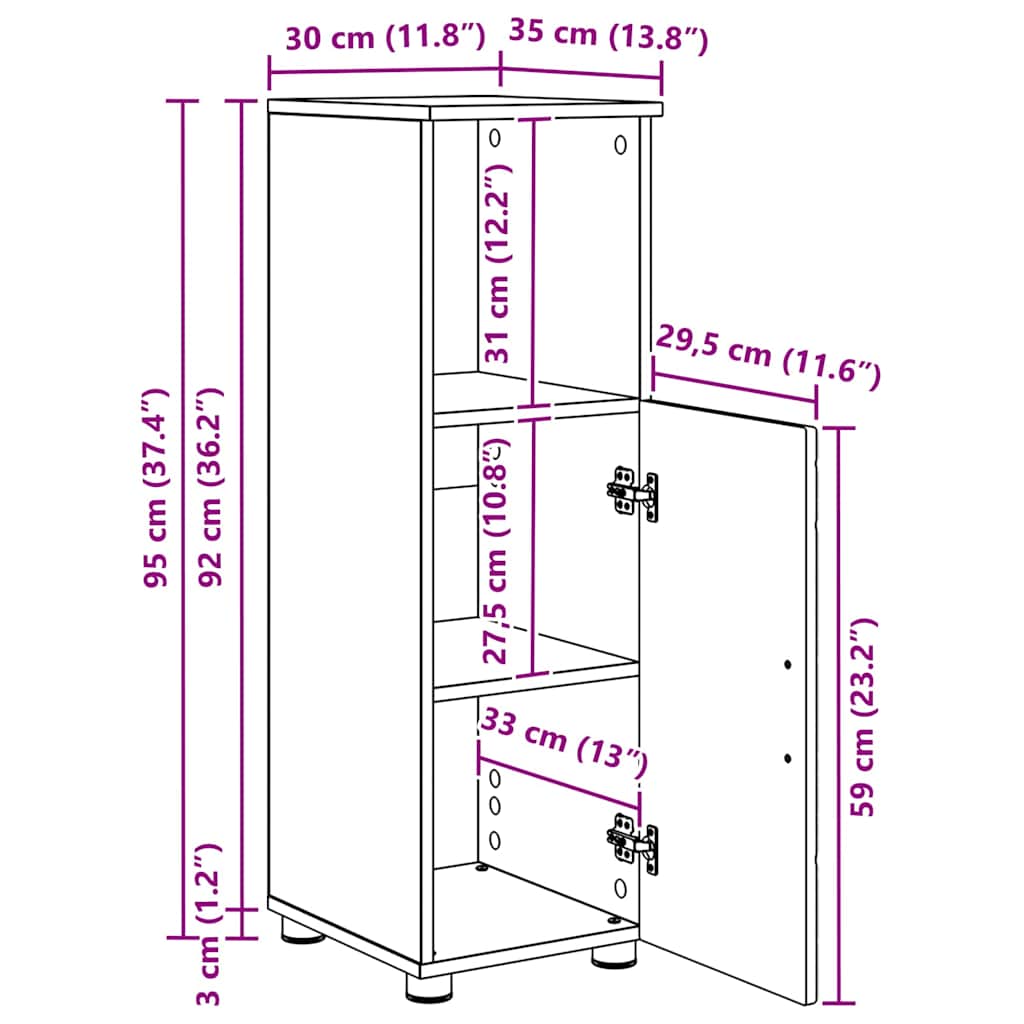 Gabinete de Baño 30 x 35 x 95 cm Madera contrachapada & Metal