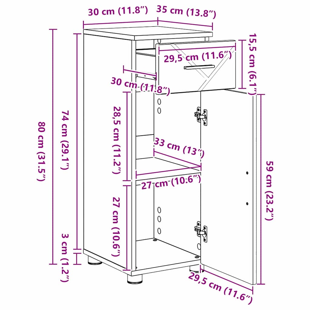 Gabinete de Baño 30 x 35 x 80 cm Madera contrachapada & Metal