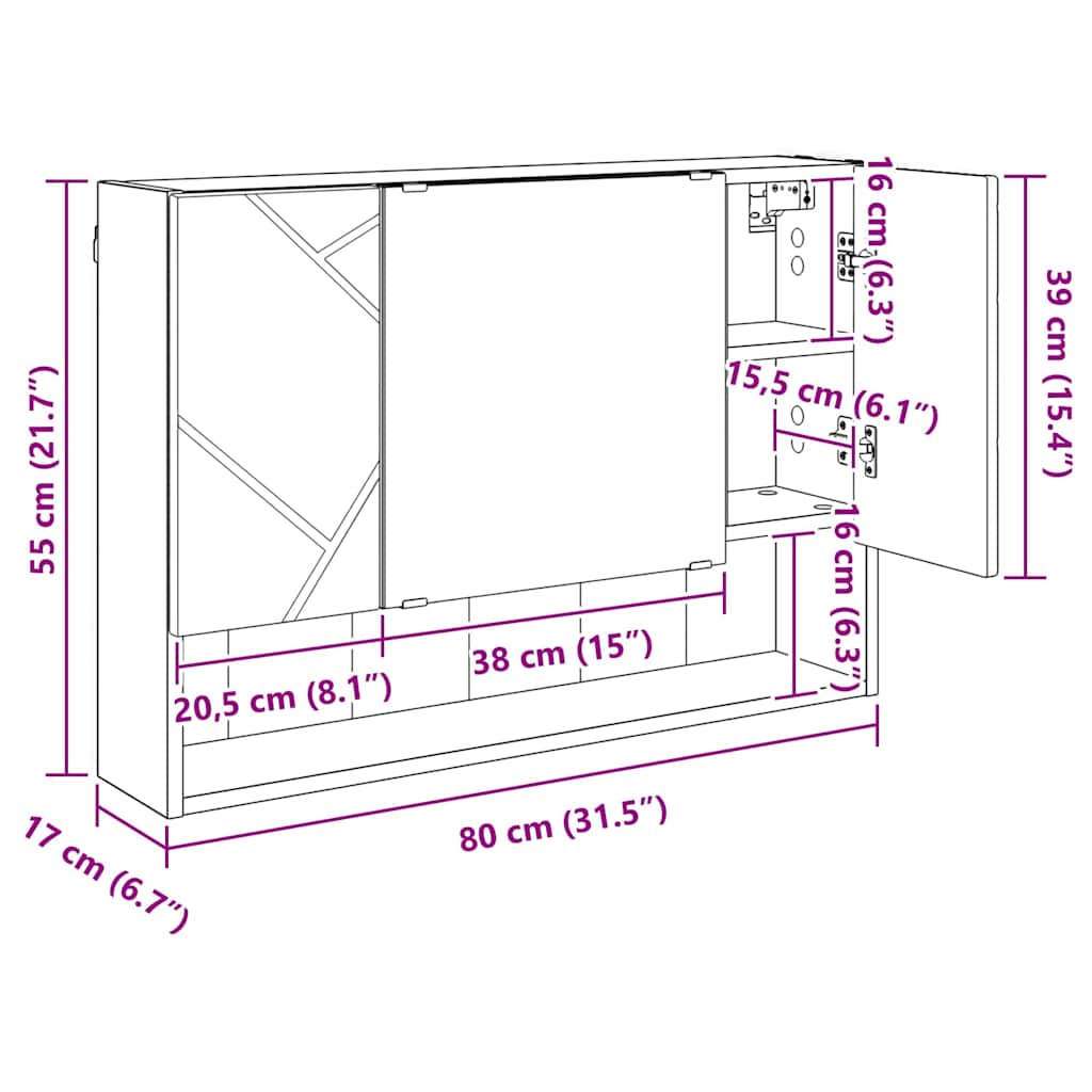 Armario con Espejo 80 x 17 x 55 cm Madera de ingeniería