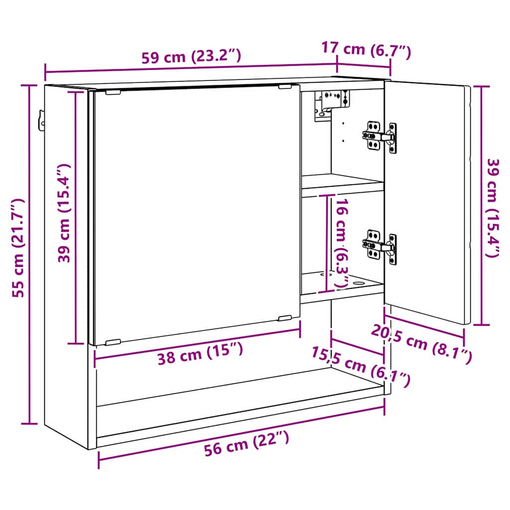 Armario con Espejo 59 x 17 x 55 cm Madera de ingeniería