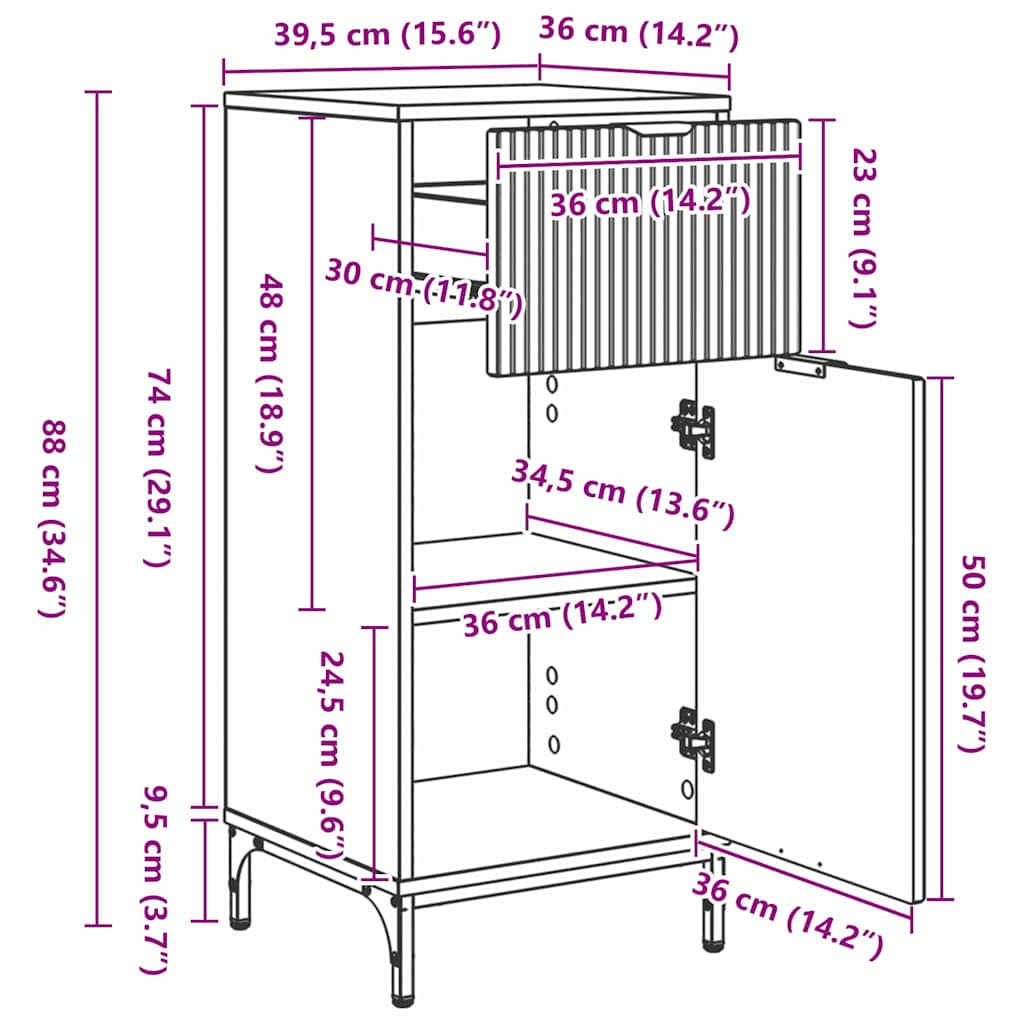 Gabinete de Baño 39,5 x 36 x 88 cm Madera contrachapada & Metal