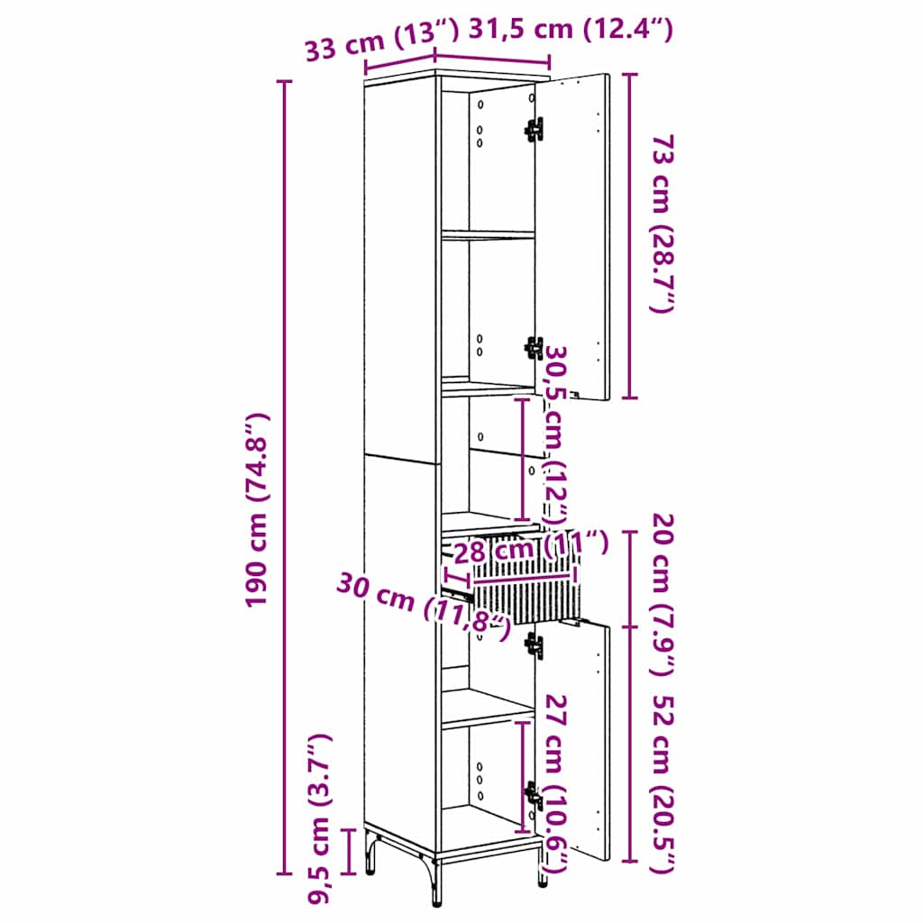 Gabinete de Baño con cajón con puerta 31,5 x 33 x 190 cm