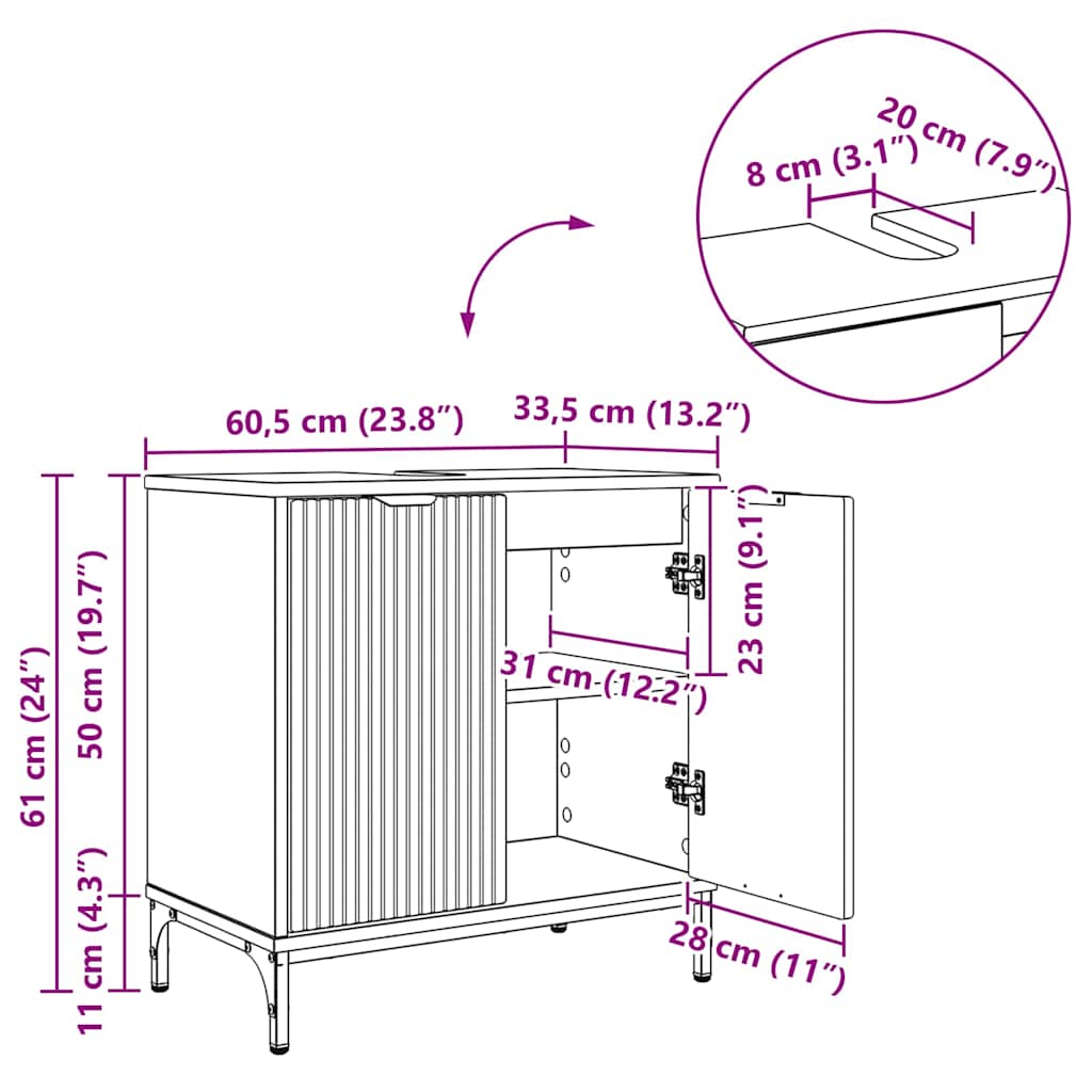 Gabinete de Lavabo para Baño brillante 60.5 x 33.5 x 61 cm