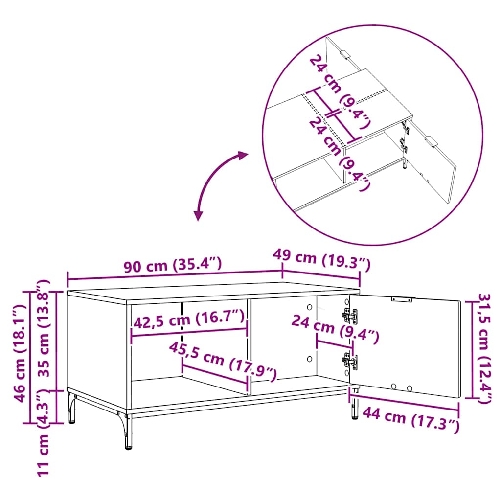 Mesa de Café Roble ahumado 90 x 49 x 46 cm Madera de ingeniería