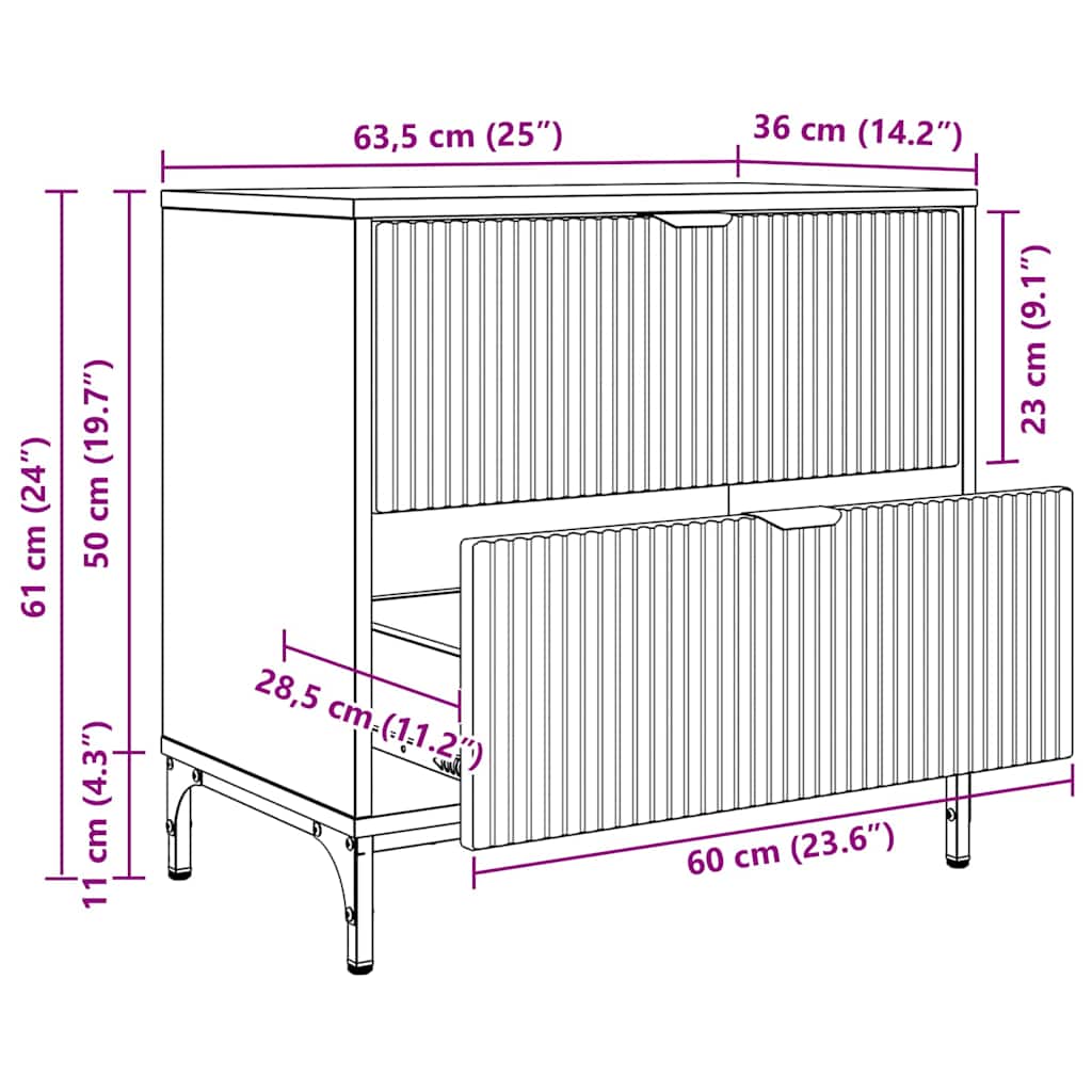 Mesa de Noche Blanco 63.5 x 36 x 61 cm Madera contrachapada