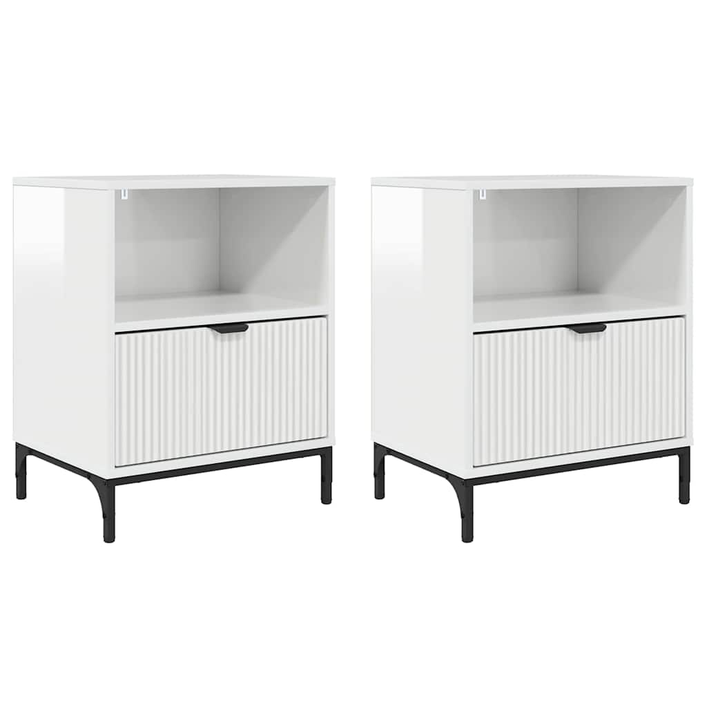 Armario de Noche 2 pcs Blanco brillante 49 x 36 x 61 cm