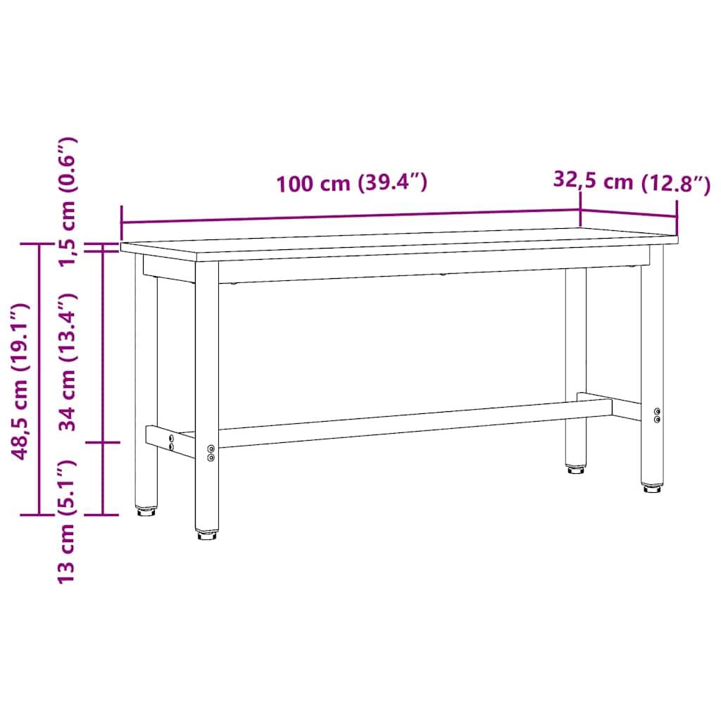 Banca de Comedor 2 pcs Gris Sonoma 100 x 32,5 x 48,5 cm