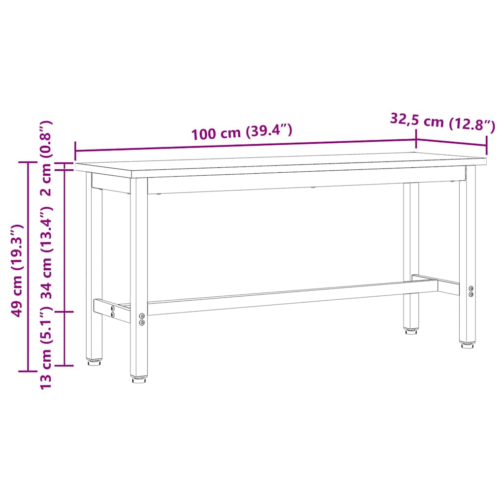 Banca de Comedor 100 x 32,5 x 49 cm Madera maciza de pino