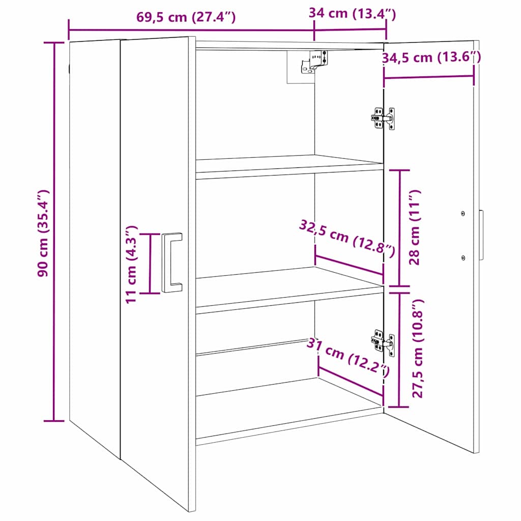 Armario de pared 2 pcs Madera vieja 69,5 x 34 x 90 cm