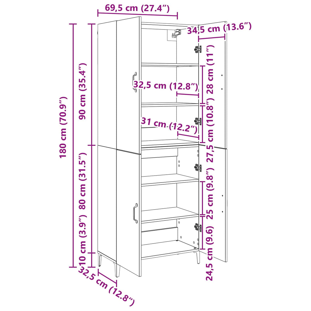 Aparador alto 2 pcs Madera envejecida Madera de ingeniería