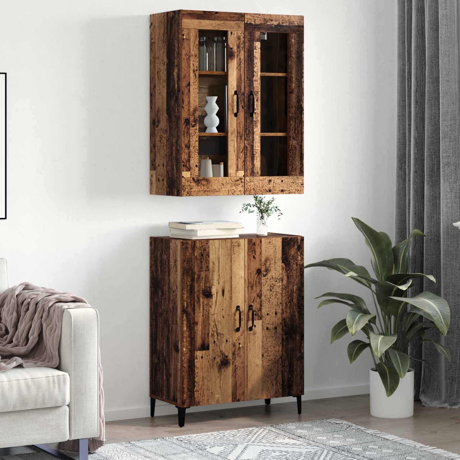 Aparador alto 2 pcs Madera envejecida Madera de ingeniería