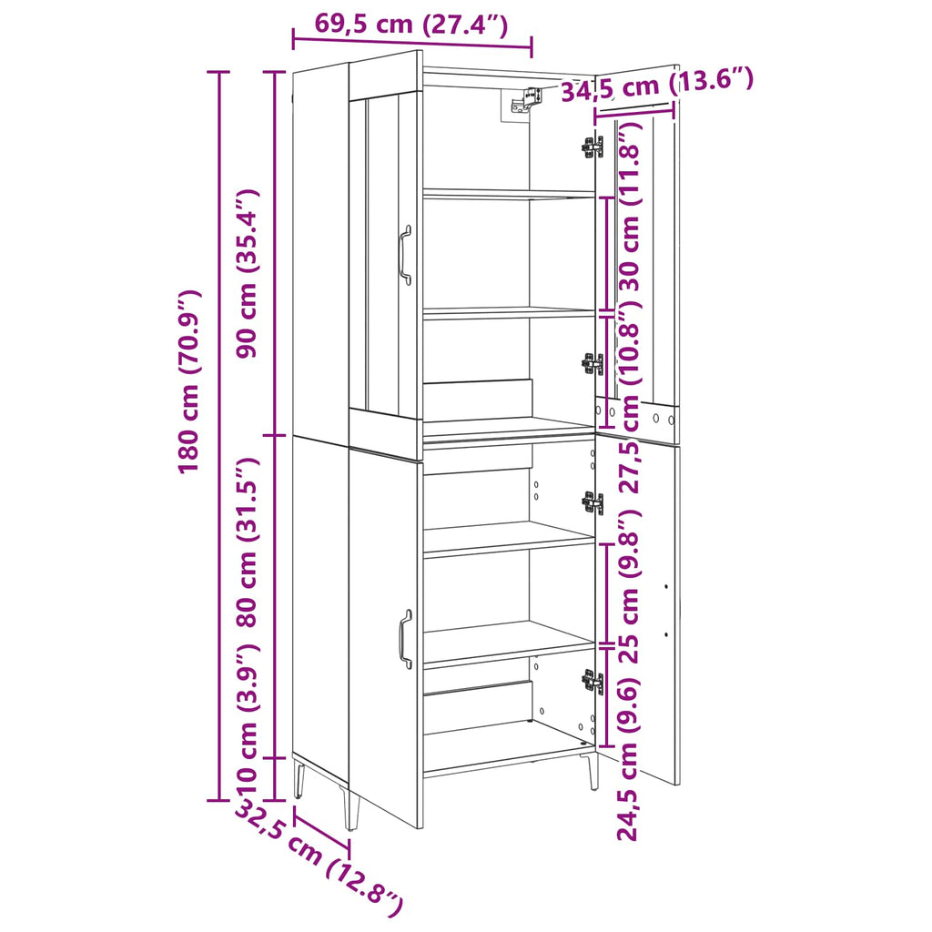 Aparador alto 2 pcs Madera envejecida Madera de ingeniería