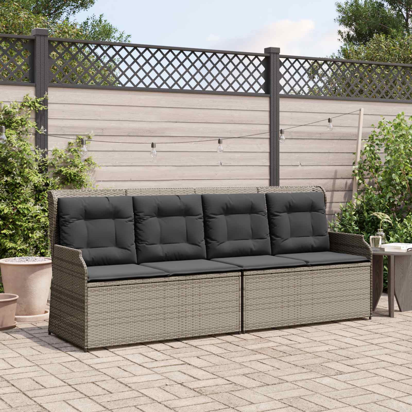 Banco de jardín con cojín Beige y gris ratán sintético